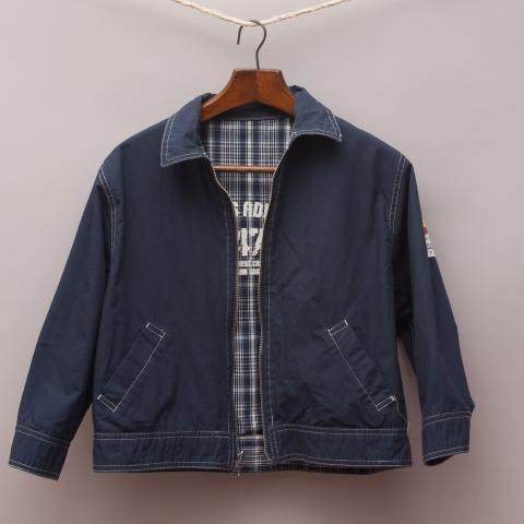Navy Blue Checked Reversible Jacket