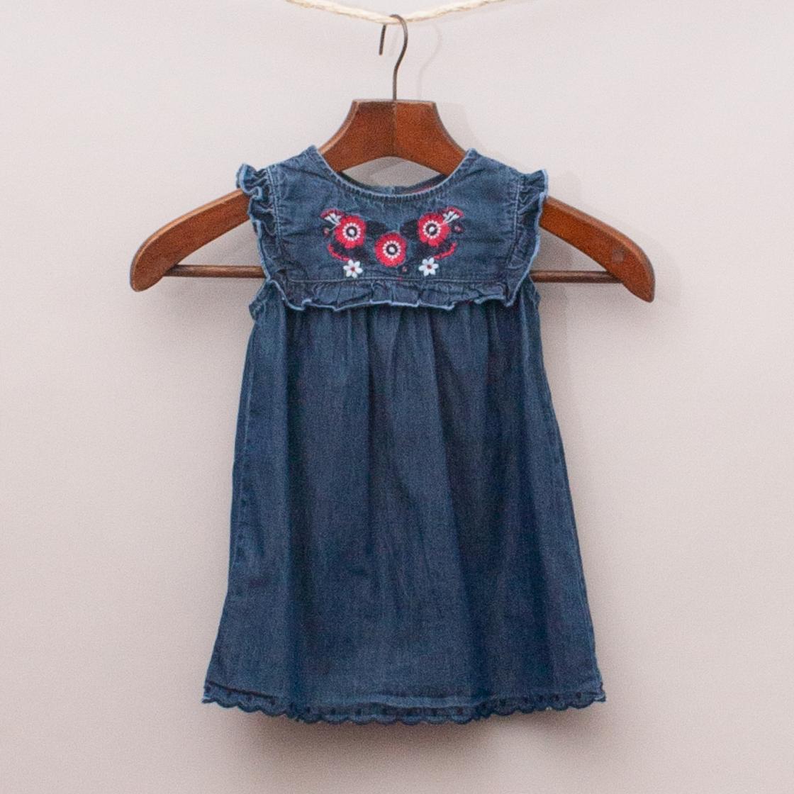 Sprout Embroidered Denim Dress