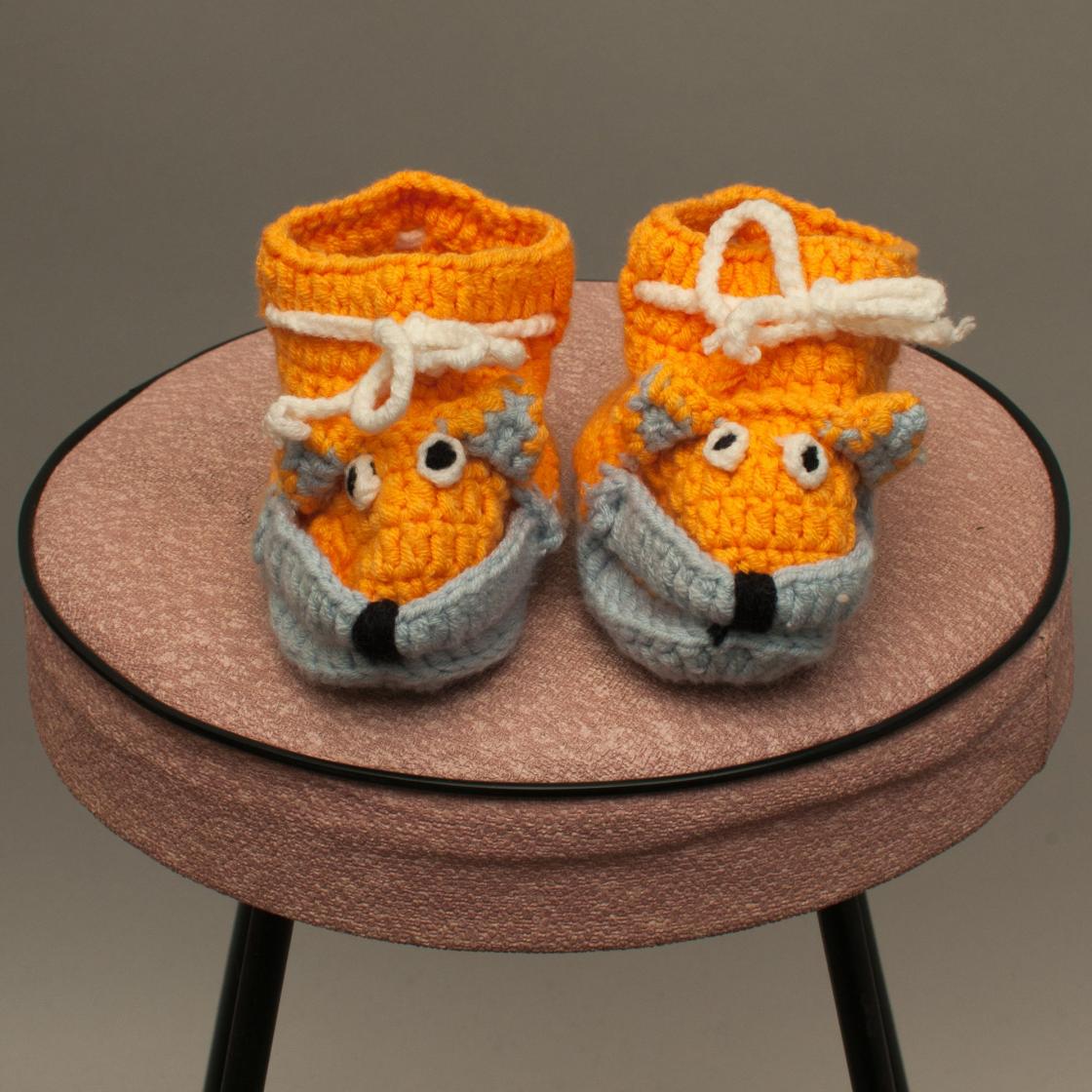 Orange and Blue Knitted Booties