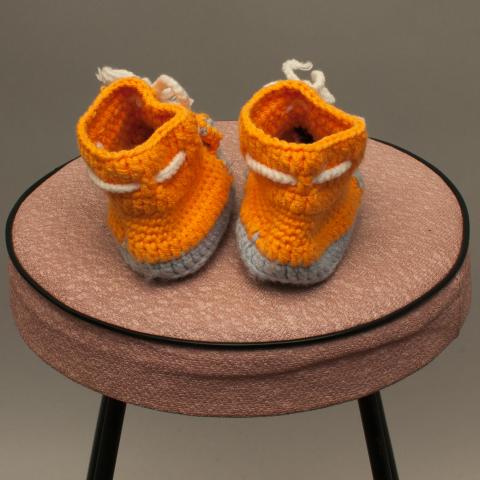 Orange and Blue Knitted Booties
