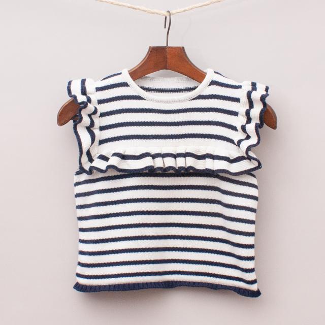 Navy Blue & White Striped Top