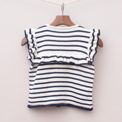 Navy Blue & White Striped Top