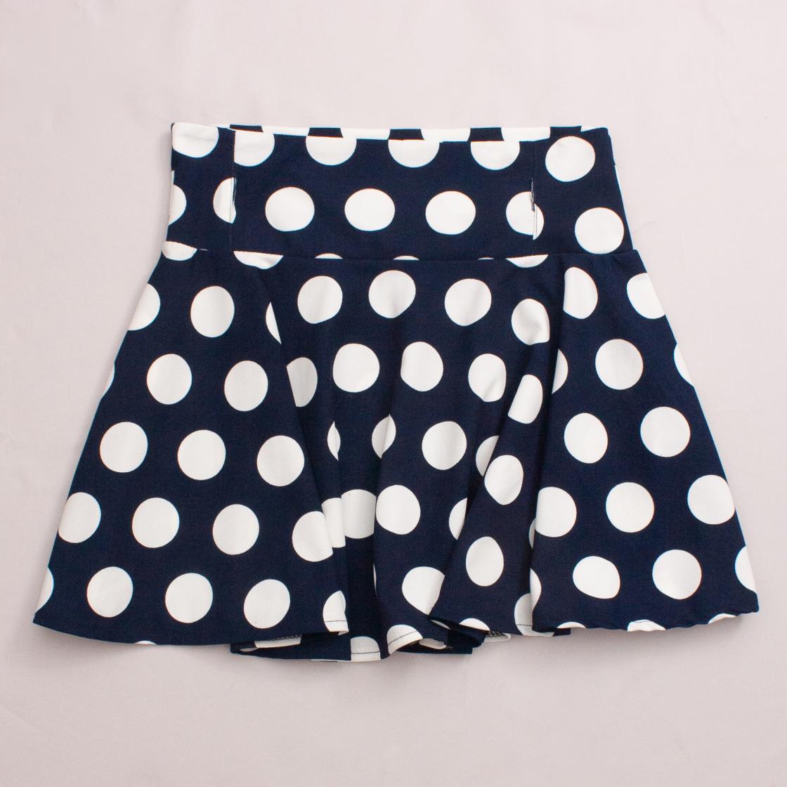 Navy Blue and White Polka Dot Skirt