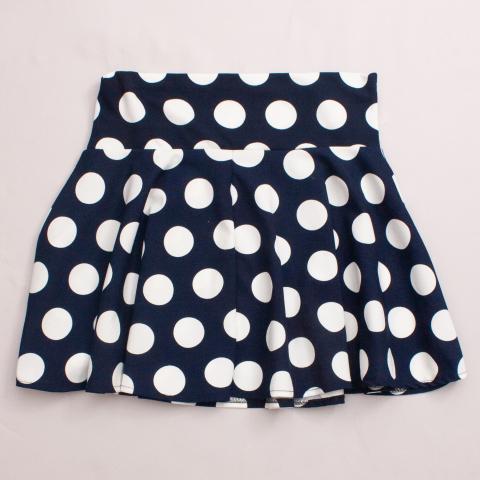 Navy Blue and White Polka Dot Skirt