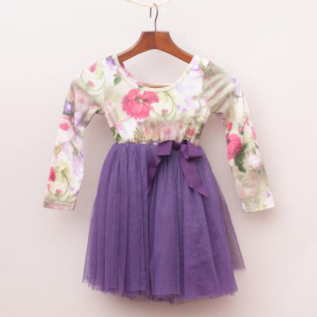 Designer Kidz Floral & Tulle Dress