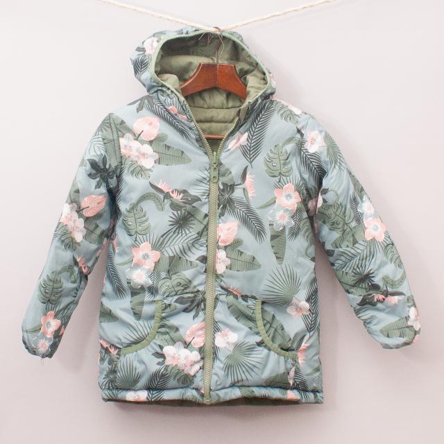 Green and Floral Patterned Reversible Jacket