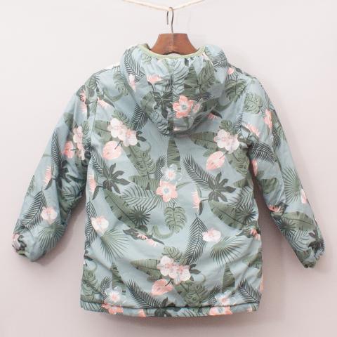 Green and Floral Patterned Reversible Jacket